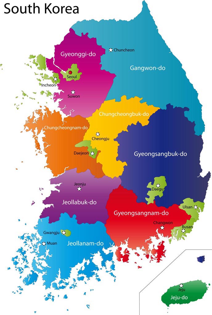 Südkorea Karte der Provinenzen